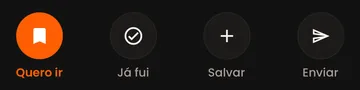 Os botões da página do lugar: Quero ir (marcado), Já fui, Salvar e Enviar.